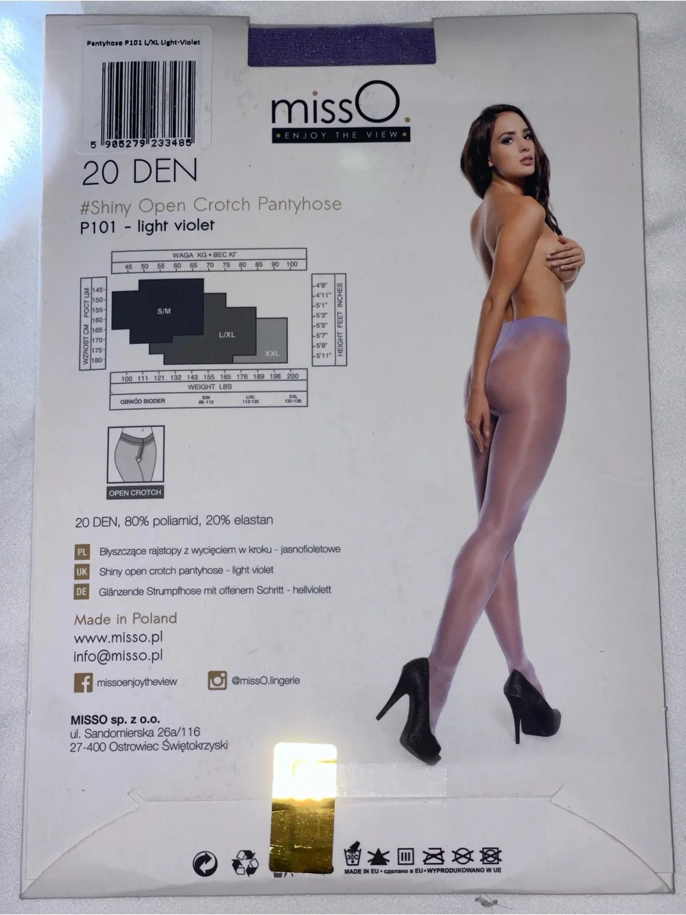 2pr MISS O P101 Shiny White & Light Violet Pantyhose Sz: L/XL SKU: 0914-13